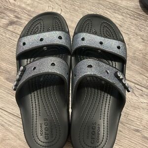 CROCS Glitter Slide Sandals - Silver and Black